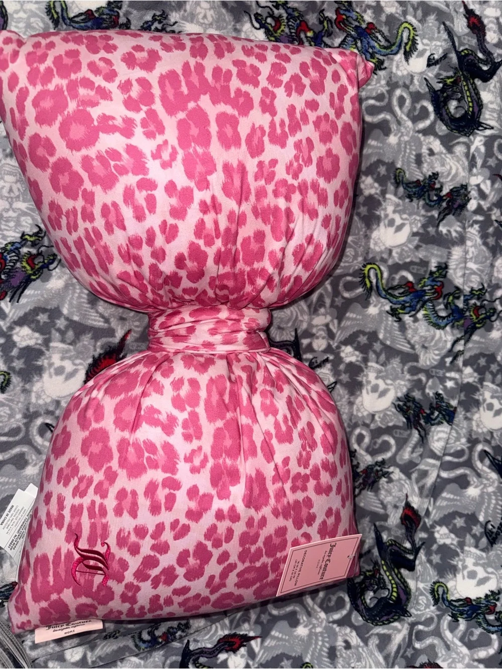 Juicy Couture Pink Leopard Knot Pillow